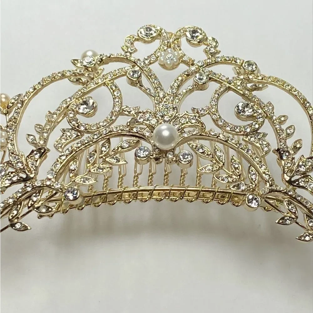 Homa Bridal 250 Crystal Gold Bridal Tiara Headpiece Hair Jewelry Wedding